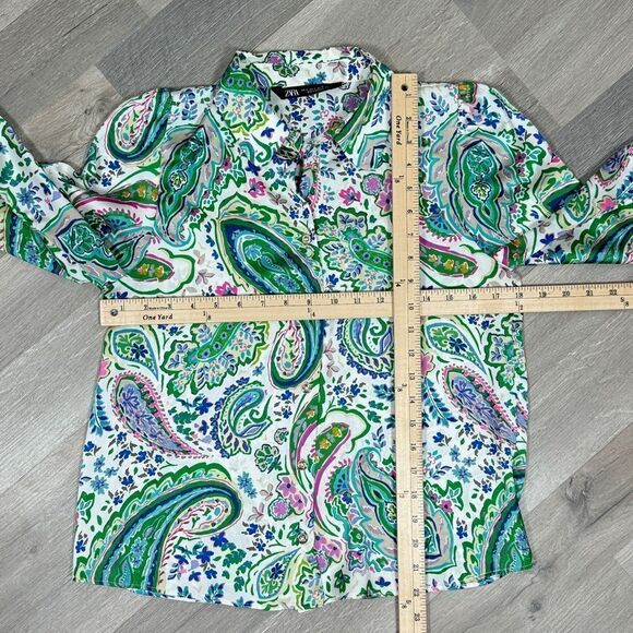 Zara Paisley Satin Button Up Blouse White Multi Small - Picture 11 of 13